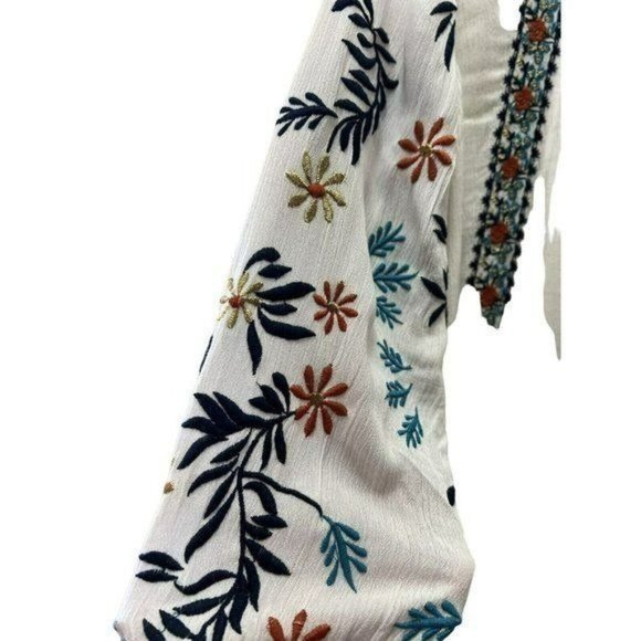 Women Tunic Eleandra Gauze Top Long Sleeved Embroidery White And Floral XS - Picture 8 of 10